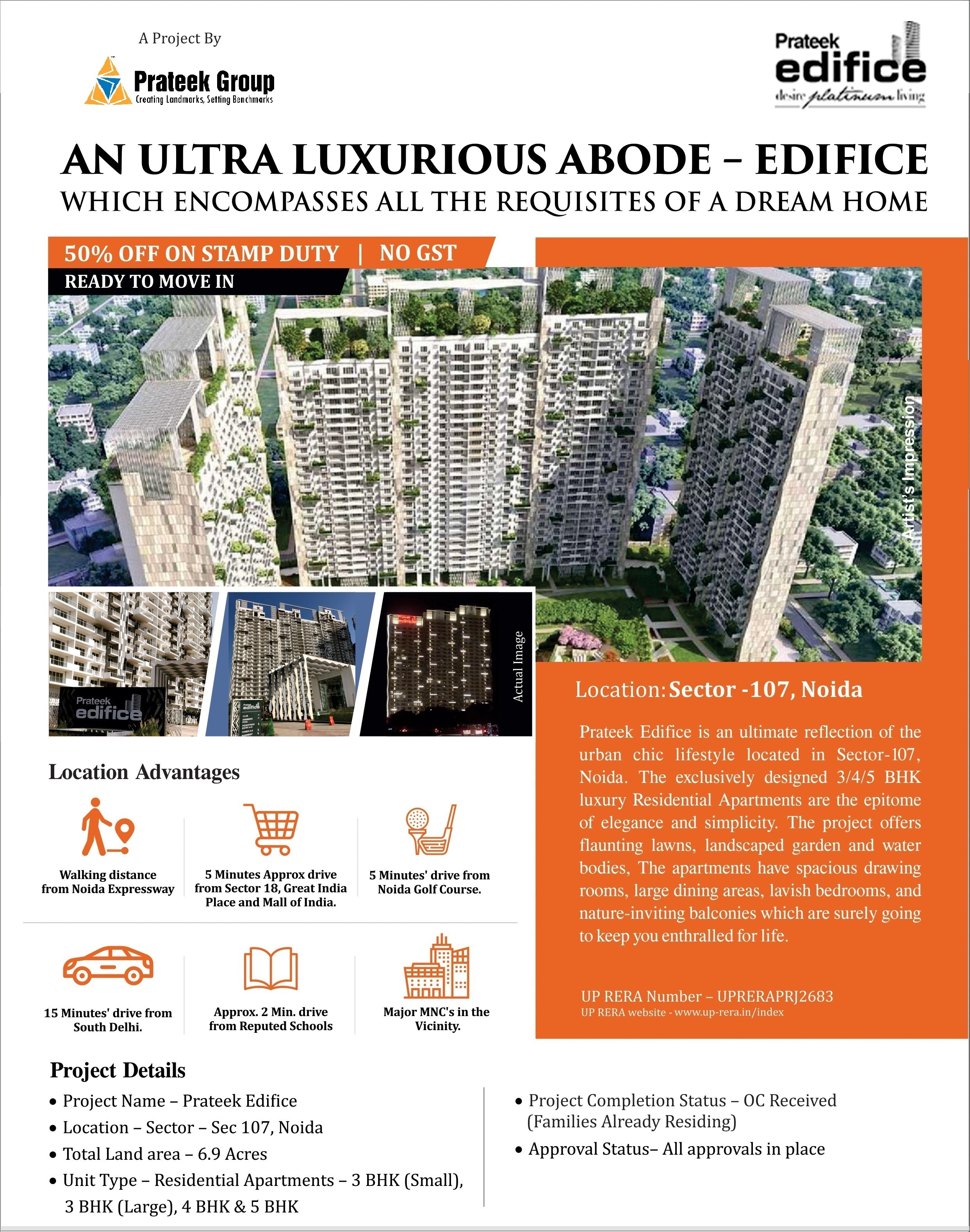 Ready to move in apartments with no GST at Prateek Edifice in Noida Update
